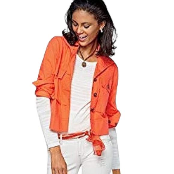 NWOT CAbi Resort Jacket Swing Style High Low Oversized in Tiger Lily Orange - Picture 3 of 14